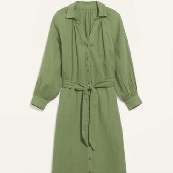 Old Navy Long-Sleeve Waist-Defined Midi Dress - Sage Green - Size Small - Picture 11 of 11